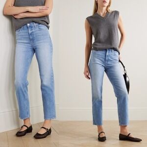 PAIGE Noella Straight Leg Jeans Renzo Distressed Light Wash High Rise Womens